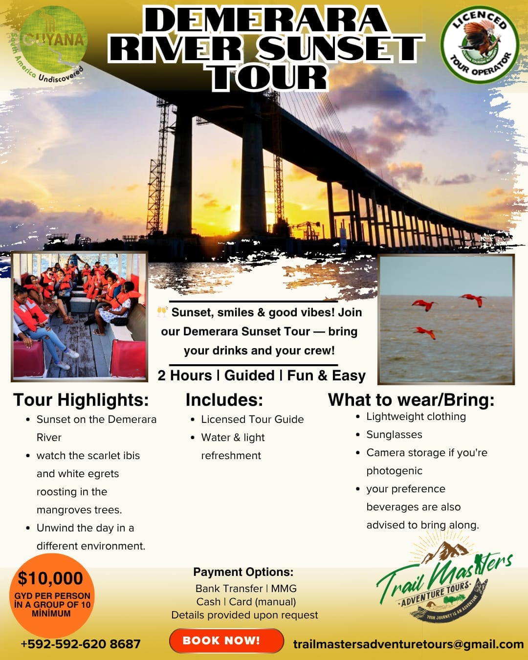 Demerara River Sunset Tour Offer Poster- Trail Masters Adventure Tours